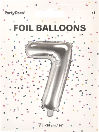 Silberner Folienballon Zahl 7, 35 cm