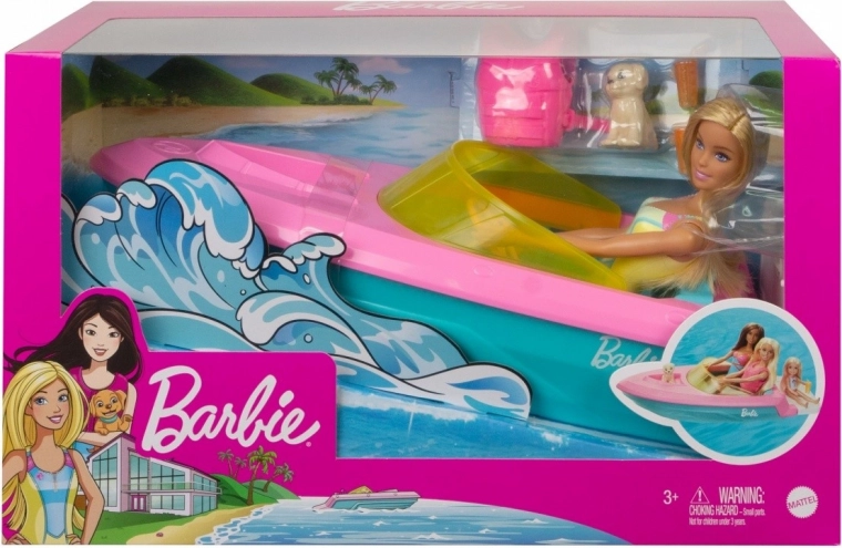 Barbie Motorboot mit Puppe und Hündchen