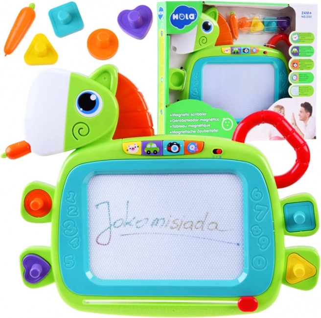 Bunte magische Tafel in Form eines Pferdes mit Stempeln