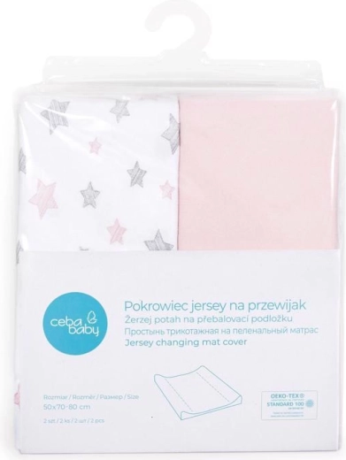 Ceba Baby Bezug für Wickelauflage 50 × 70 cm, 2 Stk. Candy Pink + Pink Stars