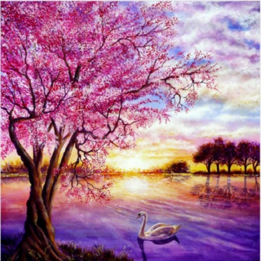 Diamond Painting Mosaik – Sonnenuntergang über dem See 30 × 30 cm