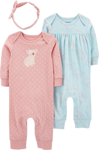 Carter’s Mädchen 3-teiliges Set: 2 Overalls und Haarband Pink & Mint, Gr. 56
