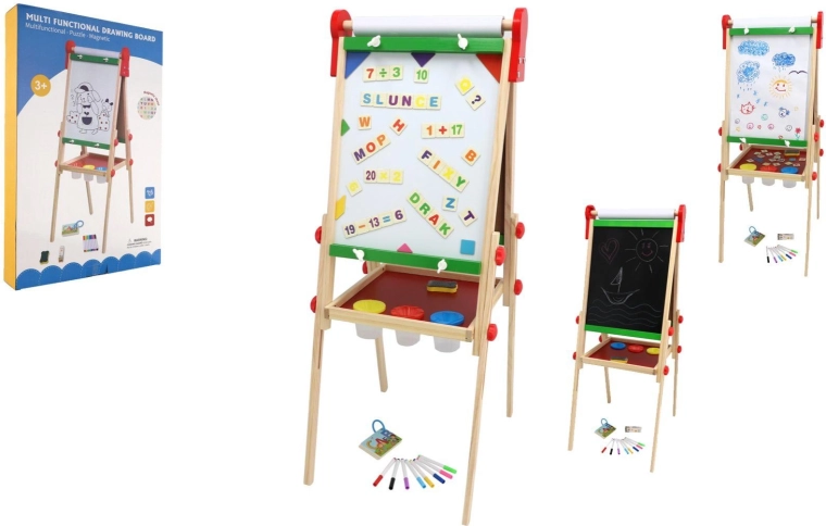 Beidseitige magnetische Kindertafel aus Holz mit Papierrolle und Zubehör 35 × 43 cm