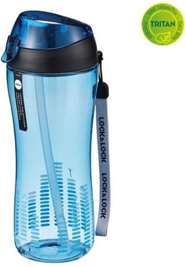 Sportflasche mit Lock-Verschluss 550 ml mit Silikon-Trinkhalm – blau
