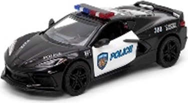Metall-Polizeimodell Corvette 2021 mit zu öffnenden Türen und Rückziehantrieb