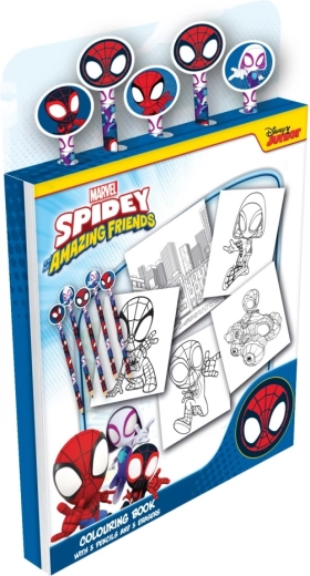 Spidey Malbuch mit Buntstiften und Radiergummis