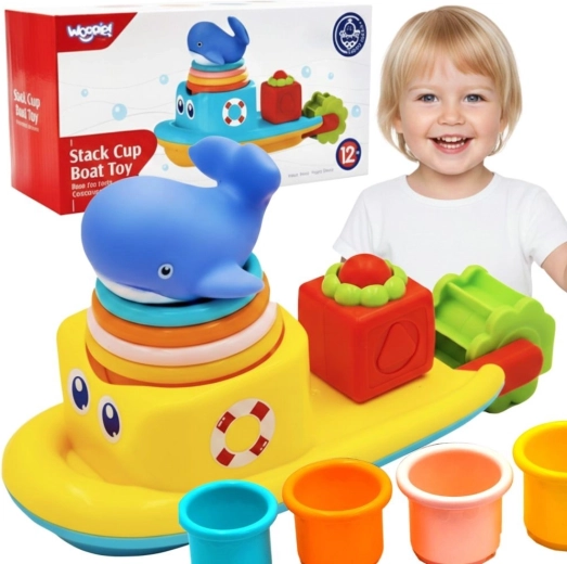Wasser-Spielzeug WOOPIE Baby Boot mit Wal und Bechern