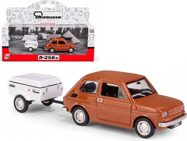 Fiat 126p mit Niewiadów N250C Anhänger – kurzes braunes Modell 1:43