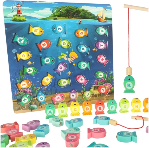 Montessori-Spiel aus Holz für das Fischen von Fischen