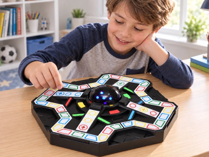 Hinterleuchtetes Spielbrett, das durch das Spiel führt