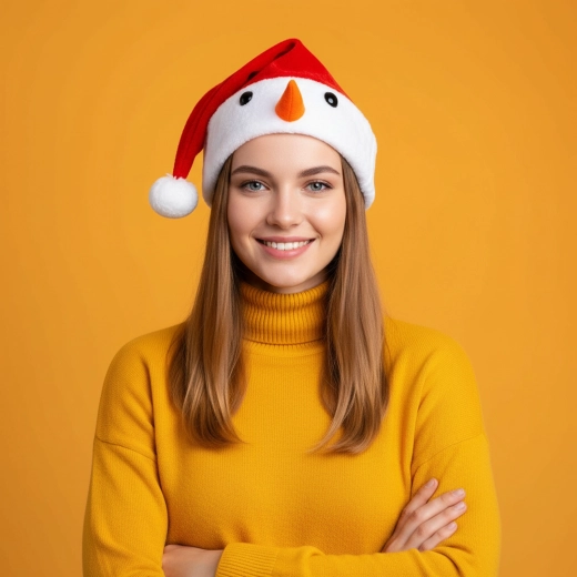 Weihnachtsmannmütze mit Schneemannmotiv