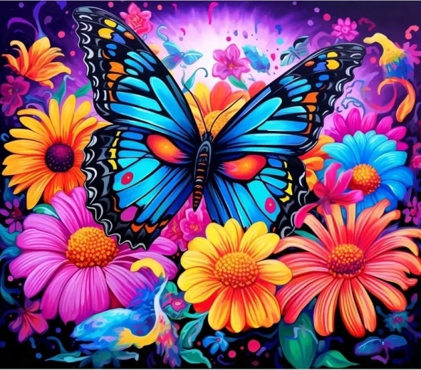 Diamantmalerei Schmetterling zwischen Blumen 30 × 40 cm