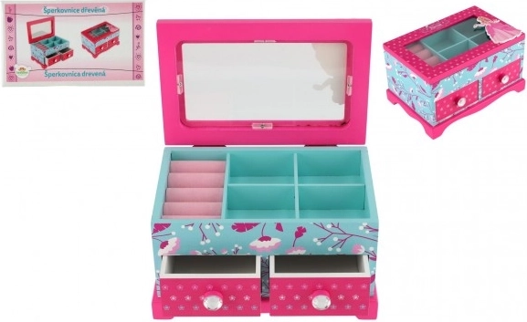Holz-Schmuckkästchen Princess mit 2 Schubladen und Spiegel