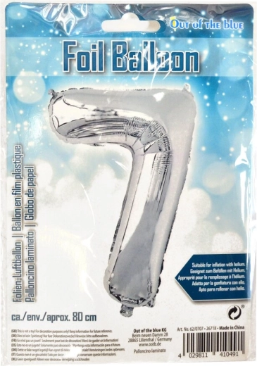 Folienballon Zahl 7 silbern 80 cm