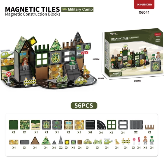 Magnetische Konstruktionsbausteine Militärbasis, 56 Teile