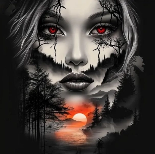 Diamantmalerei Gesicht in Berglandschaft 30 × 40 cm
