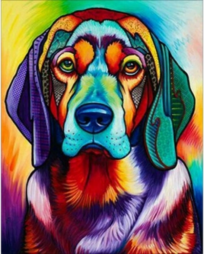 Malen nach Zahlen auf Leinwand im Rahmen 40 × 50 cm – Hund in Farbe