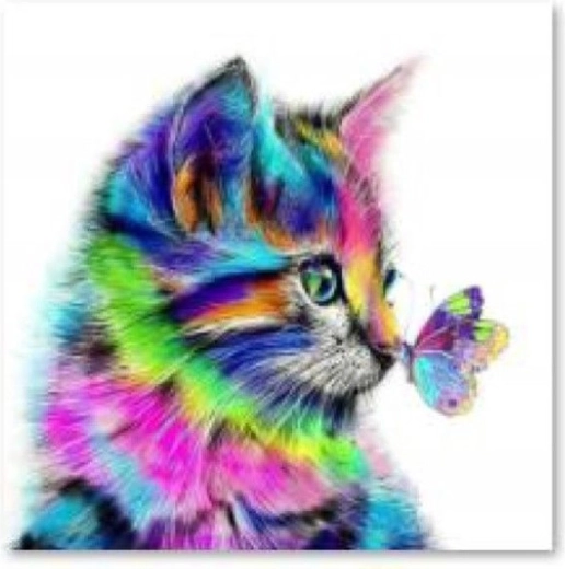 Diamantstickerei (Diamond Painting) Kätzchen mit Schmetterling 30 × 30 cm