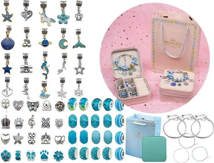 Schmuck-Bastelset in Blautönen mit Etui