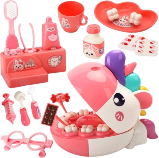 Einhorn mit aufklappbarem Maul für das Zahnarztspiel