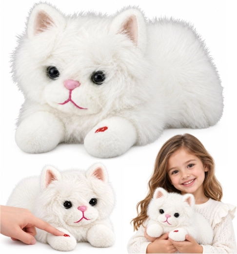 Interaktive Plüschkatze mit Miaugeräuschen, weiß, 40 cm