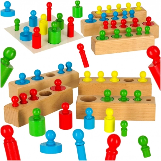 Montessori-Holzpuzzle – bunte Zylinder und Gewichte