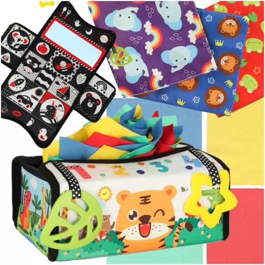 Sensorisches Montessori Spielzeug mit Taschentüchern und Matte 2in1