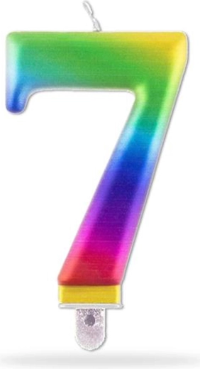 Kerze Zahl 7, Regenbogen, für Kuchen 7,5 cm