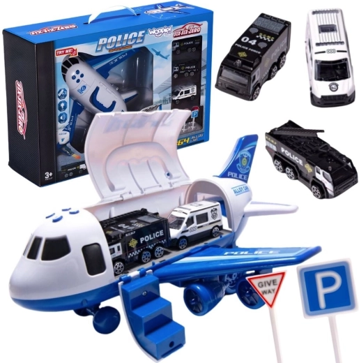 WOOPIE Polizei-Transportflugzeug mit Autos und Verkehrsschildern