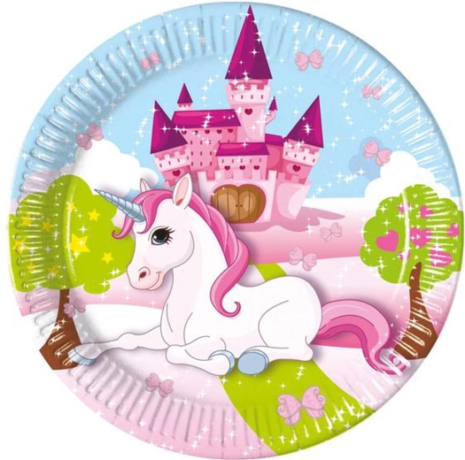 Pappteller Einhorn 20 cm, 8 Stk.