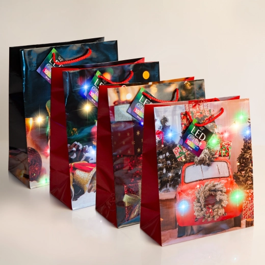 Papier-Geschenktüte mit 10 bunten LED-Lichtern – 1 Stück