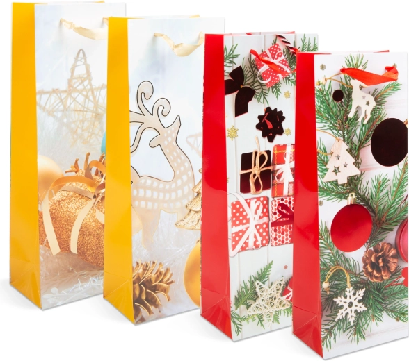 Weihnachtliche Papier-Geschenktüte für eine Flasche - 1 Stück