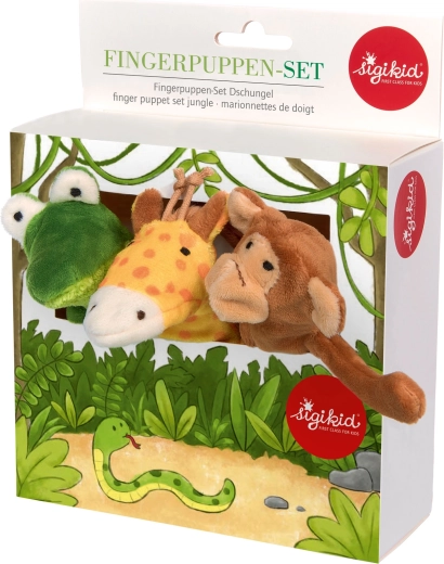Set aus Plüsch-Fingerpuppen sigikid – Affe, Krokodil und Giraffe