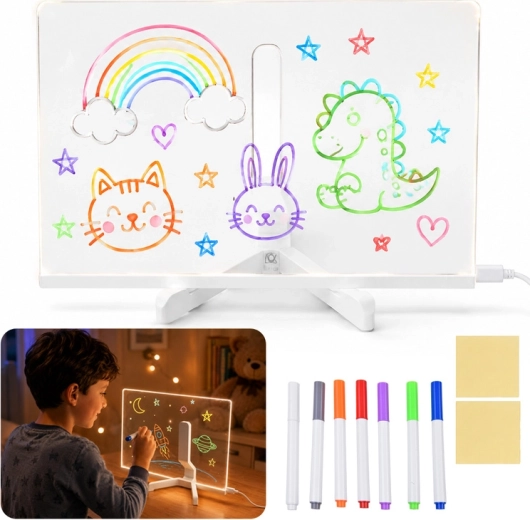 Hinterleuchtete LED-Acryltafel zum Zeichnen und Schreiben mit 7 Markern und Ständer