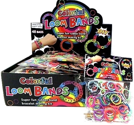 Set bunter Silikon-Gummibänder zum Armbänderknüpfen (100 Stk.) mit Häkchen und Verschlüssen