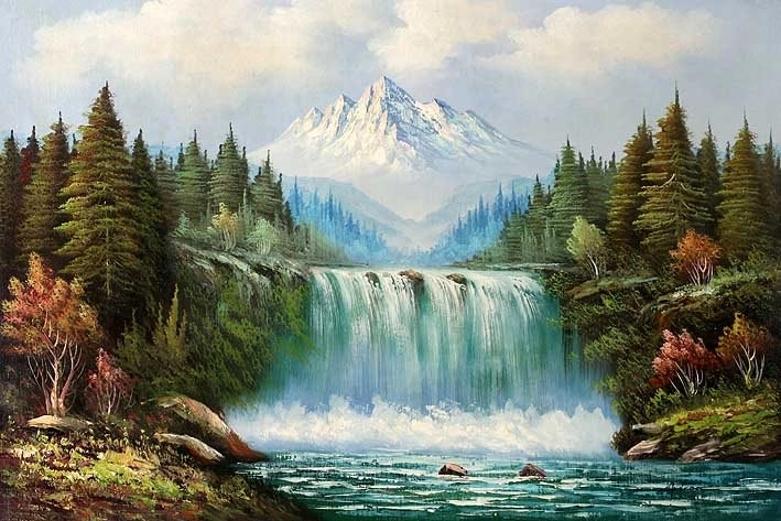 Diamantmalerei Landschaft mit Wasserfall und Berg 30 × 40 cm