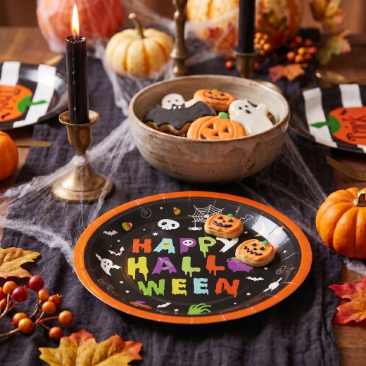 Halloween-Pappteller Happy Halloween, rund, 23 cm, 8 Stück