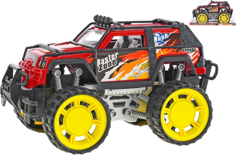 Aufziehauto (Schwungrad) 26 cm – roter Offroader mit großen Rädern