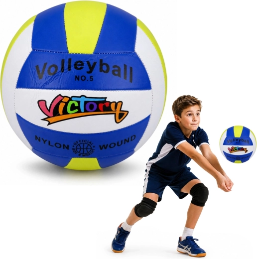 Trainings-Volleyball blau-weiß-gelb, Größe 5 (22 cm)