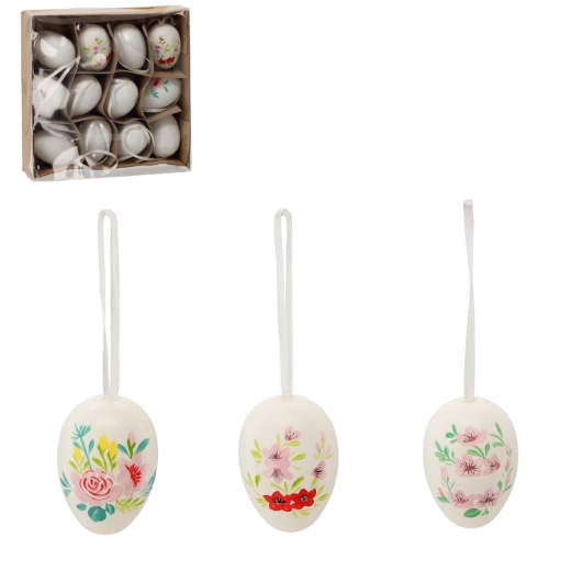 Set aus Ostereiern mit Blumendekor, 12 Stk.