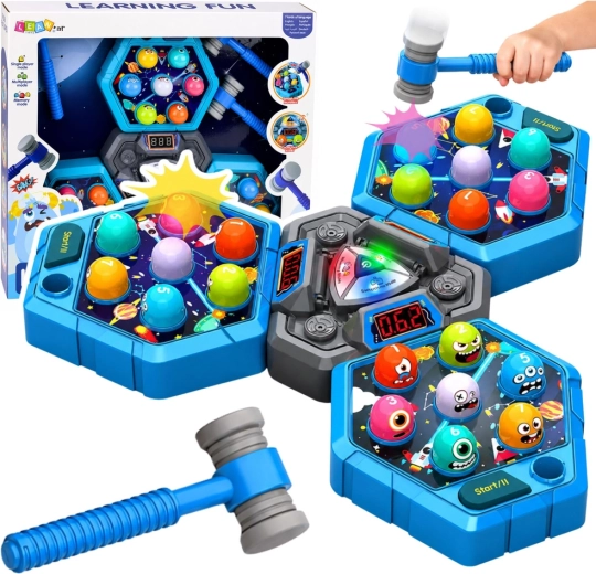 Elektronisches Whack-a-Mole-Reaktionsspiel für 1–3 Spieler mit Lichteffekten und Hämmern
