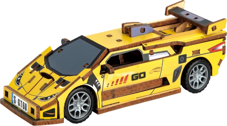 2Kids Toys 3D-Holzpuzzle Sportwagen – Gelb