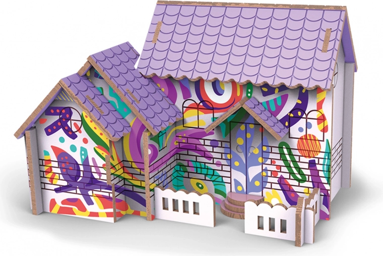 3D Holzpuzzle Haus mit Farben