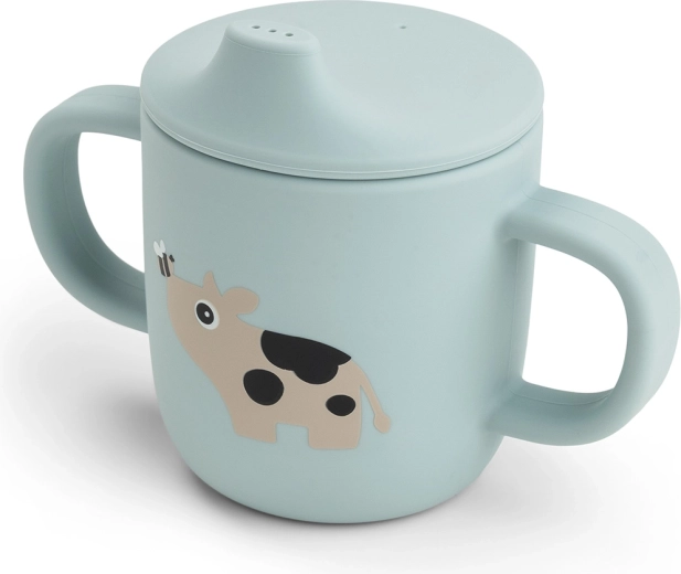 Done by Deer Silikonbecher mit Trinkaufsatz und zwei Griffen Tiny farm, blau