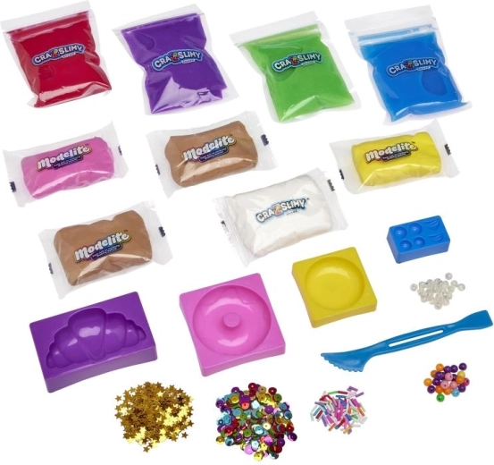 Mix aus Texturen: glänzender Slime, Marshmallow-Slime und leichte Knetmasse