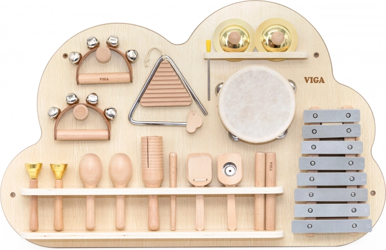 Holz-Musikpanel mit 12 Instrumenten VIGA