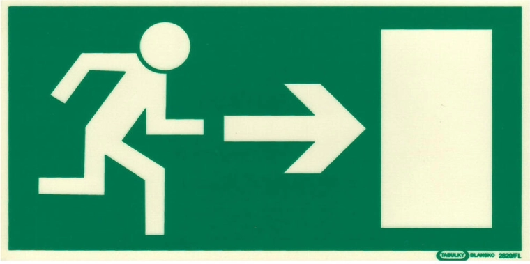 Sicherheitsschild Notausgang rechts, photolumineszierend 210 × 105 mm