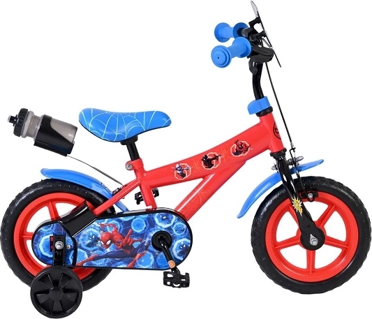 Spider-Man Kinderfahrrad 12″ mit Stützrädern und Trinkflasche