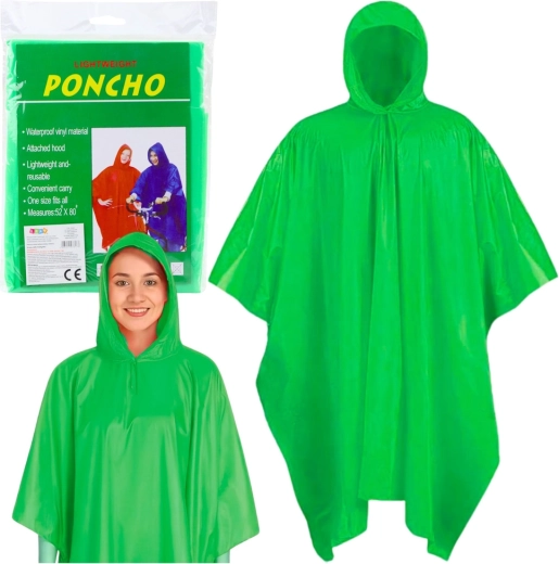 Grüne wasserdichte Regenponcho mit Kapuze, wiederverwendbar 132 × 203 cm