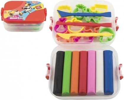 Set aus Modelliermassen und Ausstechformen in Plastikbox